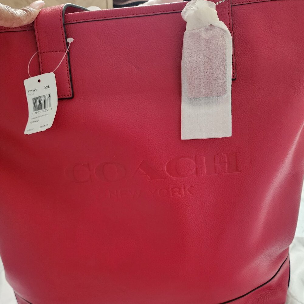 Festive Brand NEW. Authentic XL size Coach Bag- Cherry Red Color